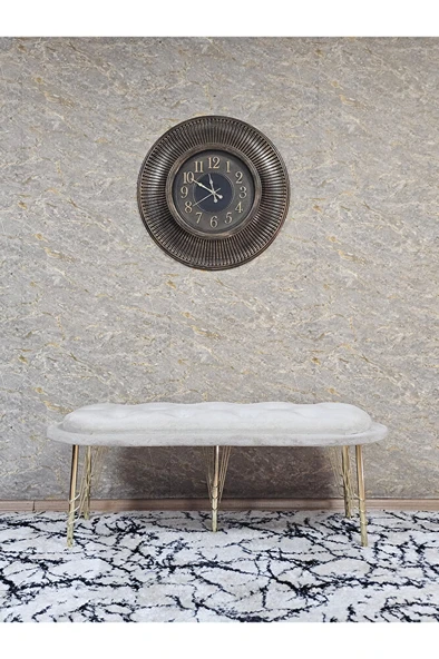 Ufo Oturak Bench - Gold Kaplama Telli Ayak - Oturak - Bench - Puf - Yatak Ucu Pufu Krem Renk 100 x 50 Boyut/Ebat - Resim 3