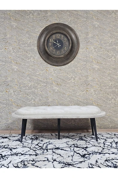 Ufo Oturak Bench - Siyah Boyalı Sivriltme Ayak - Oturak - Bench - Puf - Yatak Ucu Pufu Krem Renk 100 x 50 Boyut/Ebat - Resim 3