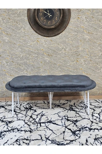 Ufo Oturak Bench - Beyaz Boyalı Telli Ayak - Oturak - Bench - Puf - Yatak Ucu Pufu Füme Renk 100 x 50 Boyut/Ebat - Resim 2