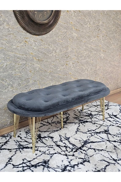 Ufo Oturak Bench - Gold Kaplama Telli Ayak - Oturak - Bench - Puf - Yatak Ucu Pufu Füme Renk 100 x 50 Boyut/Ebat ürün görseli
