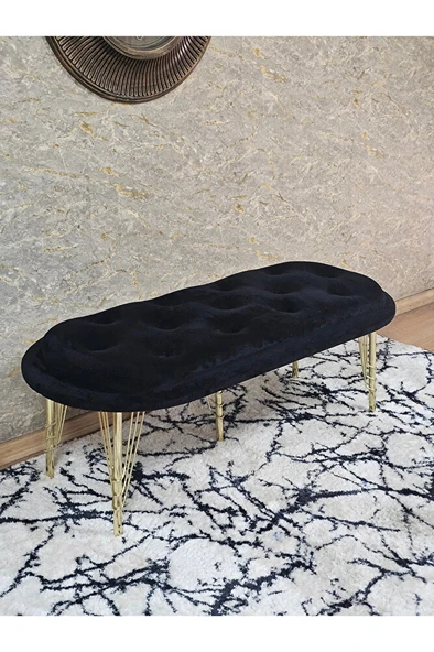 Ufo Oturak Bench - Gold Kaplama Telli Ayak - Oturak - Bench - Puf - Yatak Ucu Pufu Siyah Renk 100 x 50 Boyut/Ebat ürün görseli