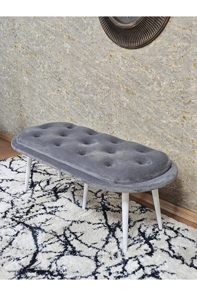 Ufo Oturak Bench - Beyaz Boyalı Sivriltme Ayak - Oturak - Bench - Puf - Yatak Ucu Pufu Gri Renk 100 x 50 Boyut/Ebat - Resim 4