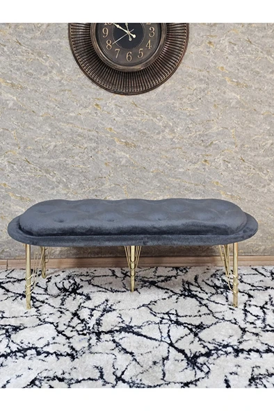 Ufo Oturak Bench - Gold Kaplama Telli Ayak - Oturak - Bench - Puf - Yatak Ucu Pufu Füme Renk 100 x 50 Boyut/Ebat - Resim 2