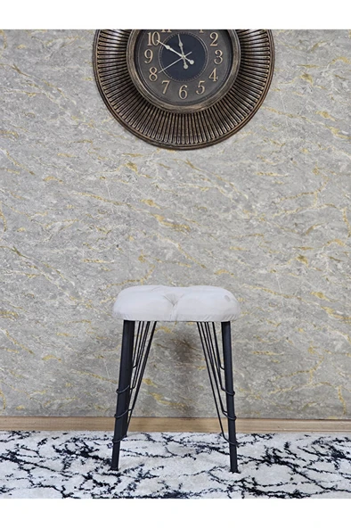 Kare Siyah Boyalı Telli Ayaklı Tabure - Oturak - Bar Taburesi - Ayaklı Tabure Krem Renk 33 x 48 Boyut/Ebat - Resim 3