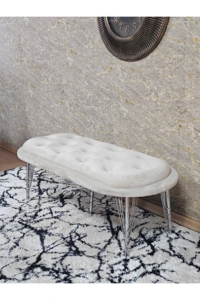 Ufo Oturak Bench - Krom Kaplama Telli Ayak - Oturak - Bench - Puf - Yatak Ucu Pufu Krem Renk 100 x 50 Boyut/Ebat - Resim 4