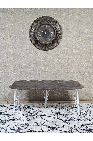 Ufo Oturak Bench - Beyaz Boyalı Telli Ayak - Oturak - Bench - Puf - Yatak Ucu Pufu Kahverengi Renk 100 x 50 Boyut/Ebat - 3