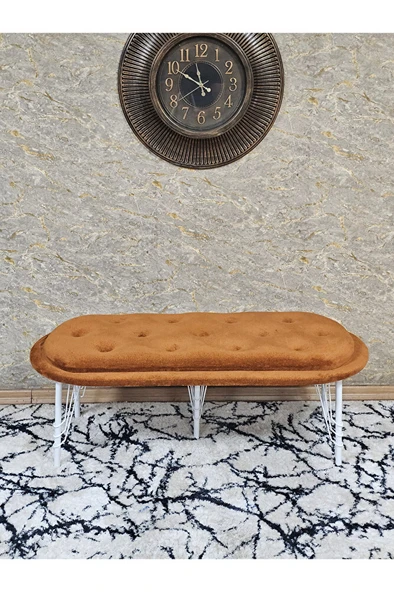 Ufo Oturak Bench - Beyaz Boyalı Telli Ayak - Oturak - Bench - Puf - Yatak Ucu Pufu Turuncu Renk 100 x 50 Boyut/Ebat - Resim 2