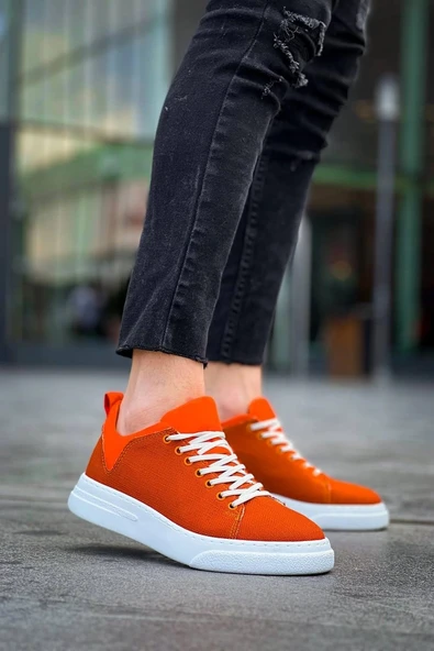 KB-X204 Kuback Turuncu Keten Beyaz Yüksek Taban Günlük Erkek Spor Ayakkabı - Resim 3