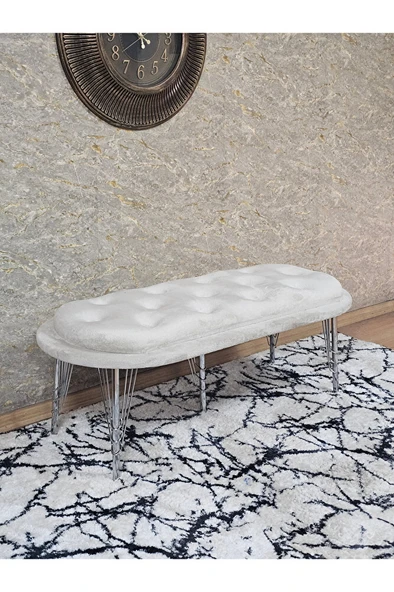 Ufo Oturak Bench - Krom Kaplama Telli Ayak - Oturak - Bench - Puf - Yatak Ucu Pufu Krem Renk 100 x 50 Boyut/Ebat ürün görseli