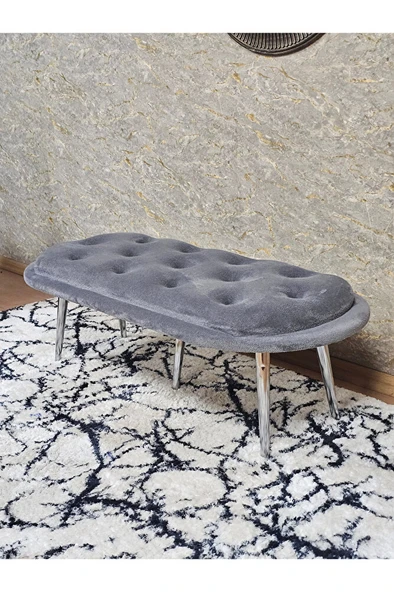Ufo Oturak Bench - Krom Kaplama Sivriltme Ayak - Oturak - Bench - Puf - Yatak Ucu Pufu Gri Renk 100 x 50 Boyut/Ebat - Resim 4