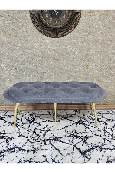 Ufo Oturak Bench - Gold Kaplama Sivriltme Ayak - Oturak - Bench - Puf - Yatak Ucu Pufu Gri Renk 100 x 50 Boyut/Ebat - Resim 2