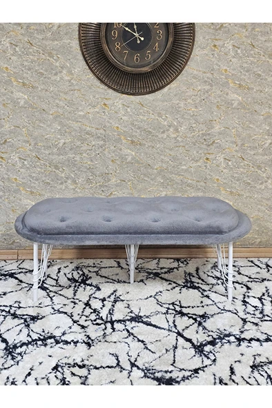 Ufo Oturak Bench - Beyaz Boyalı Telli Ayak - Oturak - Bench - Puf - Yatak Ucu Pufu Gri Renk 100 x 50 Boyut/Ebat - 2
