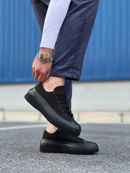 KB-CX-3 Kuback Kısa Siyah Keten Siyah Yüksek Taban Spor Ayakkabı - Resim 4