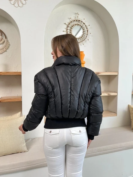 Puffer kısa mont siyah st25534 - Resim 2