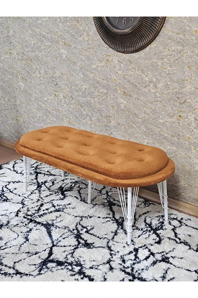 Ufo Oturak Bench - Beyaz Boyalı Telli Ayak - Oturak - Bench - Puf - Yatak Ucu Pufu Turuncu Renk 100 x 50 Boyut/Ebat - Resim 4