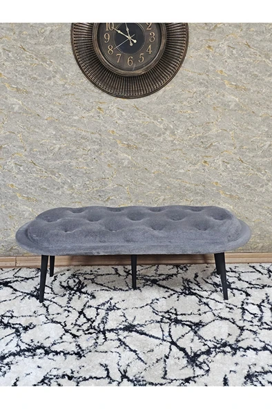 Ufo Oturak Bench - Siyah Boyalı Sivriltme Ayak - Oturak - Bench - Puf - Yatak Ucu Pufu Gri Renk 100 x 50 Boyut/Ebat - 3