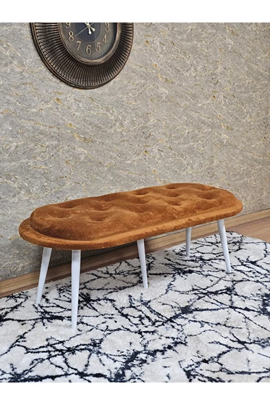 Ufo Oturak Bench - Beyaz Boyalı Sivriltme Ayak - Oturak - Bench - Puf - Yatak Ucu Pufu Turuncu Renk 100 x 50 Boyut/Ebat ürün görseli