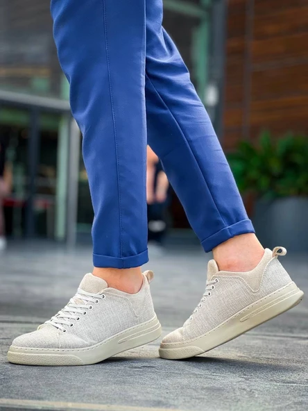 KB-X204 Kuback Bej Keten Bej Yüksek Taban Günlük Erkek Spor Ayakkabı - Resim 5