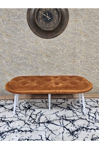 Ufo Oturak Bench - Beyaz Boyalı Sivriltme Ayak - Oturak - Bench - Puf - Yatak Ucu Pufu Turuncu Renk 100 x 50 Boyut/Ebat - Resim 2