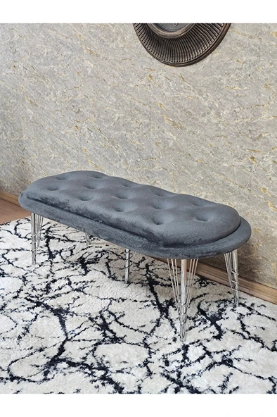 Ufo Oturak Bench - Krom Kaplama Telli Ayak - Oturak - Bench - Puf - Yatak Ucu Pufu Füme Renk 100 x 50 Boyut/Ebat - Resim 4