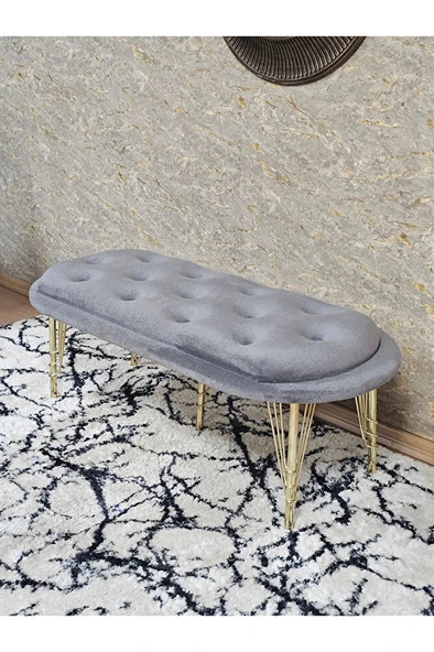 Ufo Oturak Bench - Gold Kaplama Telli Ayak - Oturak - Bench - Puf - Yatak Ucu Pufu Gri Renk 100 x 50 Boyut/Ebat - Resim 4