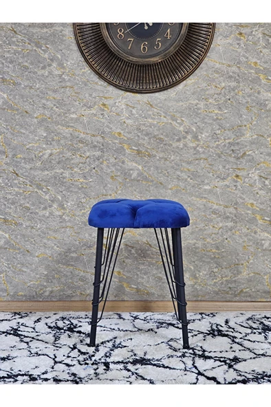 Kare Siyah Boyalı Telli Ayaklı Tabure - Oturak - Bar Taburesi - Ayaklı Tabure Mavi Renk 33 x 48 Boyut/Ebat - 3