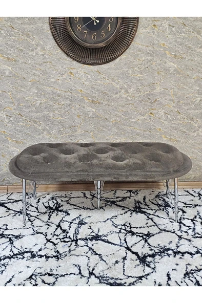Ufo Oturak Bench - Krom Kaplama Telli Ayak - Oturak - Bench - Puf - Yatak Ucu Pufu Kahverengi Renk 100 x 50 Boyut/Ebat - Resim 2