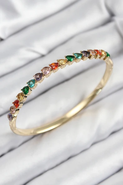 Pirinç Renkli Zirkon Taşlı Kalp Model Gold Renk Kadın Kelepçe - TJ-BB7682 ürün görseli 1