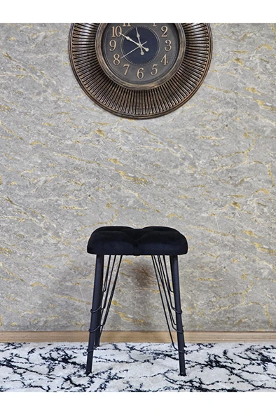 Kare Siyah Boyalı Telli Ayaklı Tabure - Oturak - Bar Taburesi - Ayaklı Tabure Siyah Renk 33 x 48 Boyut/Ebat - Resim 3