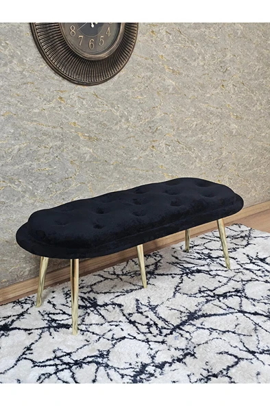 Ufo Oturak Bench - Gold Kaplama Sivriltme Ayak - Oturak - Bench - Puf - Yatak Ucu Pufu Siyah Renk 100 x 50 Boyut/Ebat ürün görseli