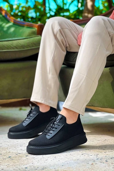 KB-116 Kuback Siyah Siyah Taban Bağcıklı Triko Günlük Erkek Ayakkabı - Resim 6