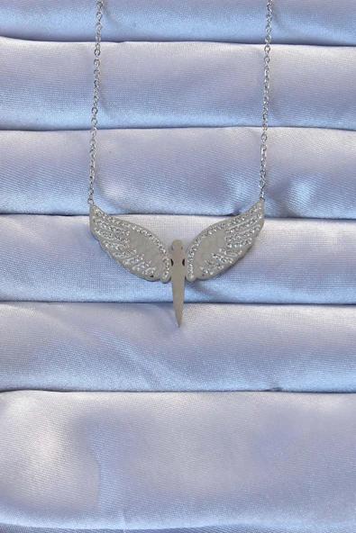 316L Çelik Gümüş Renk Zirkon Taşlı Mikail Kolye - TJ-BKO9264 ürün görseli