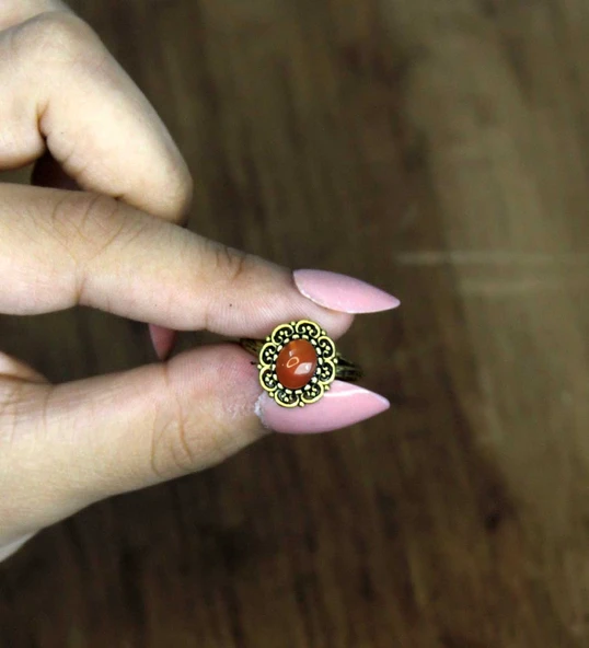 Doğal Taş Akik Oval Doğal Taşlı Antik Model Kadın Ayarlanabillir Yüzük euy77a - Resim 3