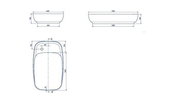 Turkuaz Nova Tezgahüstü Lavabo 70*42 cm - Resim 3