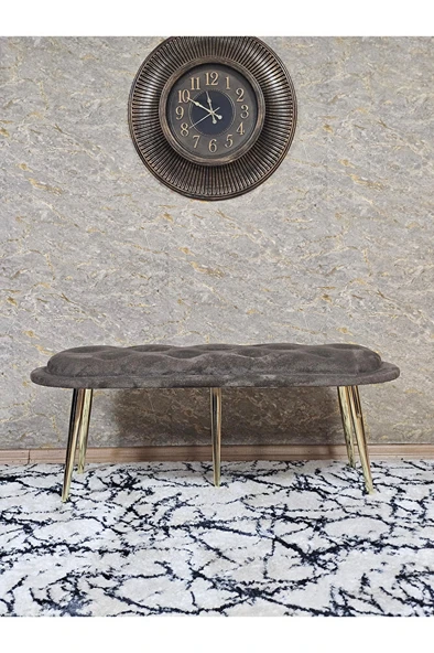 Ufo Oturak Bench - Gold Kaplama Sivriltme Ayak - Oturak - Bench - Puf - Yatak Ucu Pufu Kahverengi Renk 100 x 50 Boyut/Ebat - Resim 3