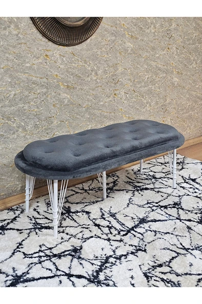 Ufo Oturak Bench - Beyaz Boyalı Telli Ayak - Oturak - Bench - Puf - Yatak Ucu Pufu Füme Renk 100 x 50 Boyut/Ebat ürün görseli