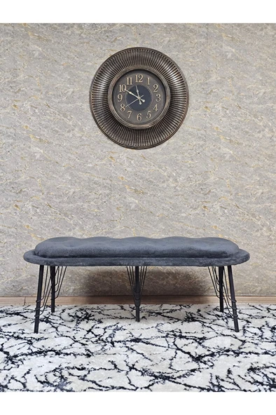 Ufo Oturak Bench - Siyah Boyalı Telli Ayak - Oturak - Bench - Puf - Yatak Ucu Pufu Füme Renk 100 x 50 Boyut/Ebat - Resim 3