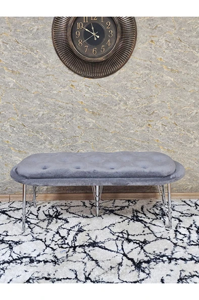 Ufo Oturak Bench - Krom Kaplama Telli Ayak - Oturak - Bench - Puf - Yatak Ucu Pufu Gri Renk 100 x 50 Boyut/Ebat - Resim 2
