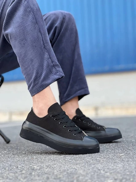 KB-CX-3 Kuback Kısa Siyah Keten Siyah Yüksek Taban Spor Ayakkabı - Resim 2