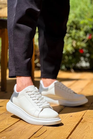 KB-X500  Kuback Beyaz Gümüş Yüksek Taban Bağcıklı Günlük Erkek Ayakkabı ürün görseli 1