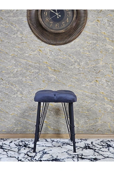 Kare Siyah Boyalı Telli Ayaklı Tabure - Oturak - Bar Taburesi - Ayaklı Tabure Füme Renk 33 x 48 Boyut/Ebat - Resim 3