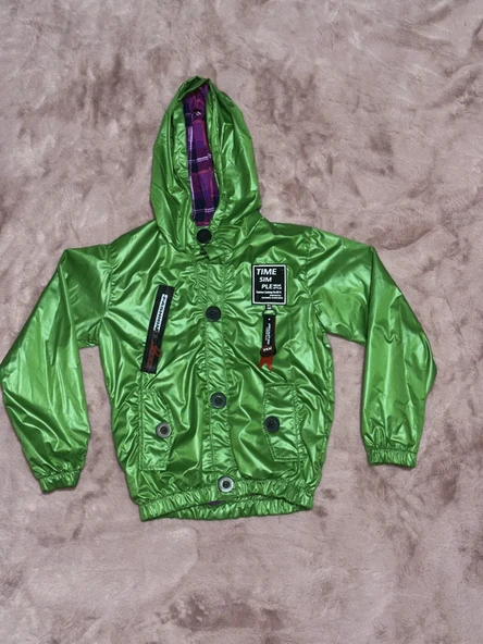 2-8 yaş arası erkek çocuk kapşonlu astarlı mont yağmurluk bennetton yeşil - Resim 3