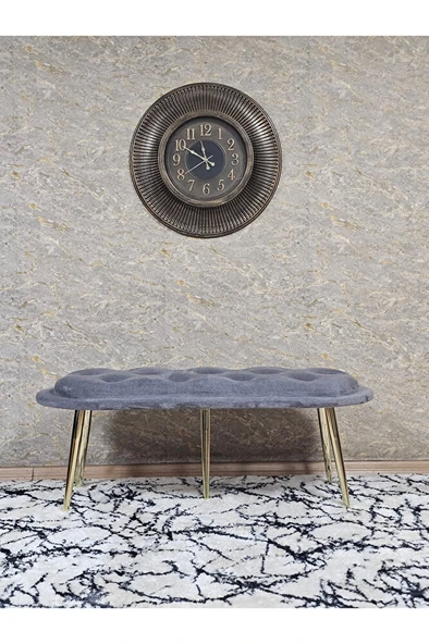 Ufo Oturak Bench - Gold Kaplama Sivriltme Ayak - Oturak - Bench - Puf - Yatak Ucu Pufu Gri Renk 100 x 50 Boyut/Ebat - Resim 3