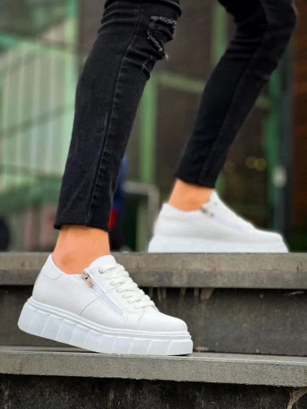 KB-X155 Kuback Beyaz Cilt Detaylı Beyaz Yüksek Taban Günlük Spor Ayakkabı - Resim 2