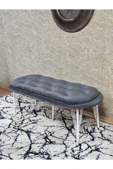 Ufo Oturak Bench - Beyaz Boyalı Telli Ayak - Oturak - Bench - Puf - Yatak Ucu Pufu Füme Renk 100 x 50 Boyut/Ebat - Resim 4