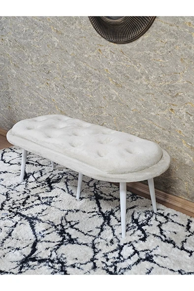 Ufo Oturak Bench - Beyaz Boyalı Sivriltme Ayak - Oturak - Bench - Puf - Yatak Ucu Pufu Krem Renk 100 x 50 Boyut/Ebat - Resim 4
