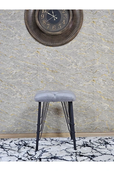 Kare Siyah Boyalı Telli Ayaklı Tabure - Oturak - Bar Taburesi - Ayaklı Tabure Gri Renk 33 x 48 Boyut/Ebat - 3