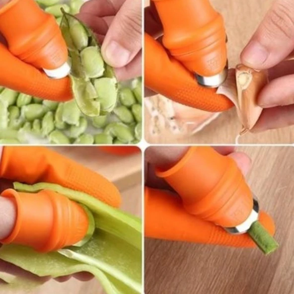 5 Parça Pratik Parmak Koruyucu 1 Parça Baş Parmak Bıçaklı Eldiven Sebze Meyve Soyucu Kesme Ayıklayıcı Silikon Set - Resim 2