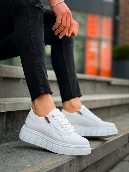 KB-X155 Kuback Beyaz Cilt Detaylı Beyaz Yüksek Taban Günlük Spor Ayakkabı ürün görseli 1