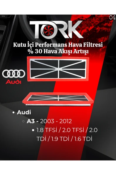 Audi - A3 -(1.6 TDİ-1.9 TDİ-2.0 TDİ-2.0 TSİ) Performans Hava Filtresi-(%30 Hava Akış Artışı)
